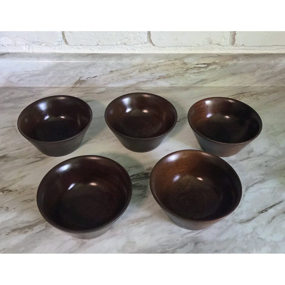 Vintage 5 Wooden Turned Walnut Salad Bowls Puerto Rico Rosario Wood Turning‎